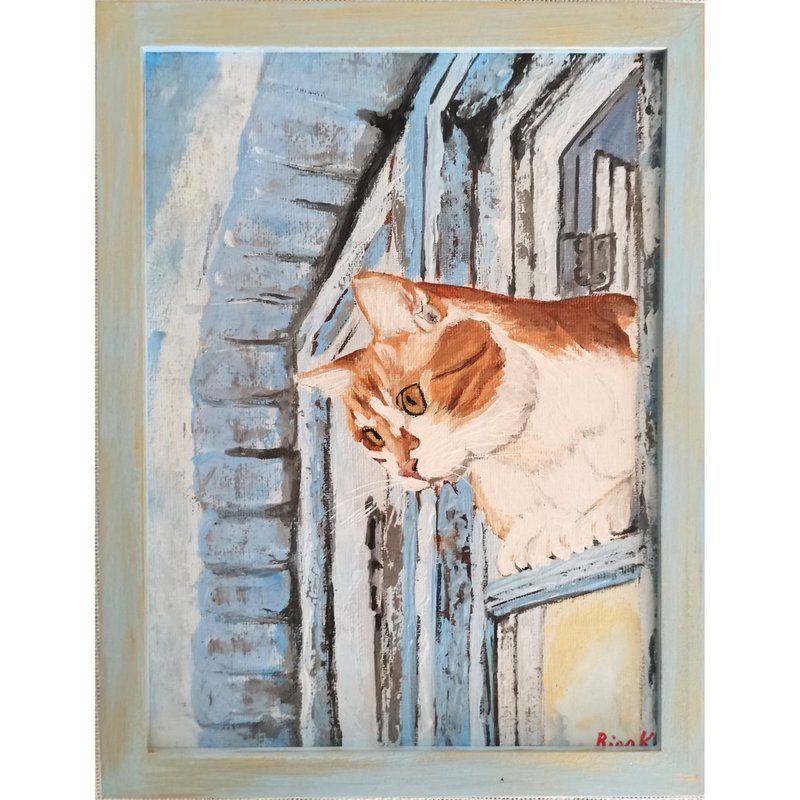 Cat Painting Original Framed Art Unique Wall Art By RinaArtSK - Wall Décor - Other Materials Multicolor