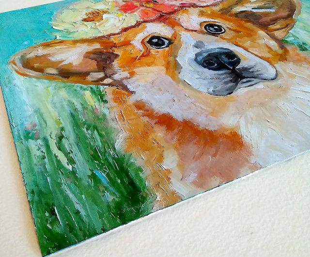 犬のオリジナルの絵画 コーギー犬のアート 面白いペットの肖像画 動物のようなウォールアート ショップ Coloredcatsart ポスター 絵 Pinkoi