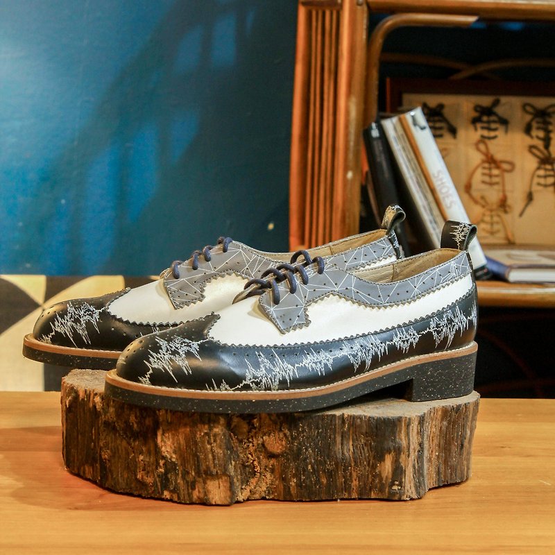 หนังแท้ รองเท้าหนังผู้ชาย สีดำ - [Show samples] Handmade custom brogue carved shoes-BR06 black frequency leather shoes men