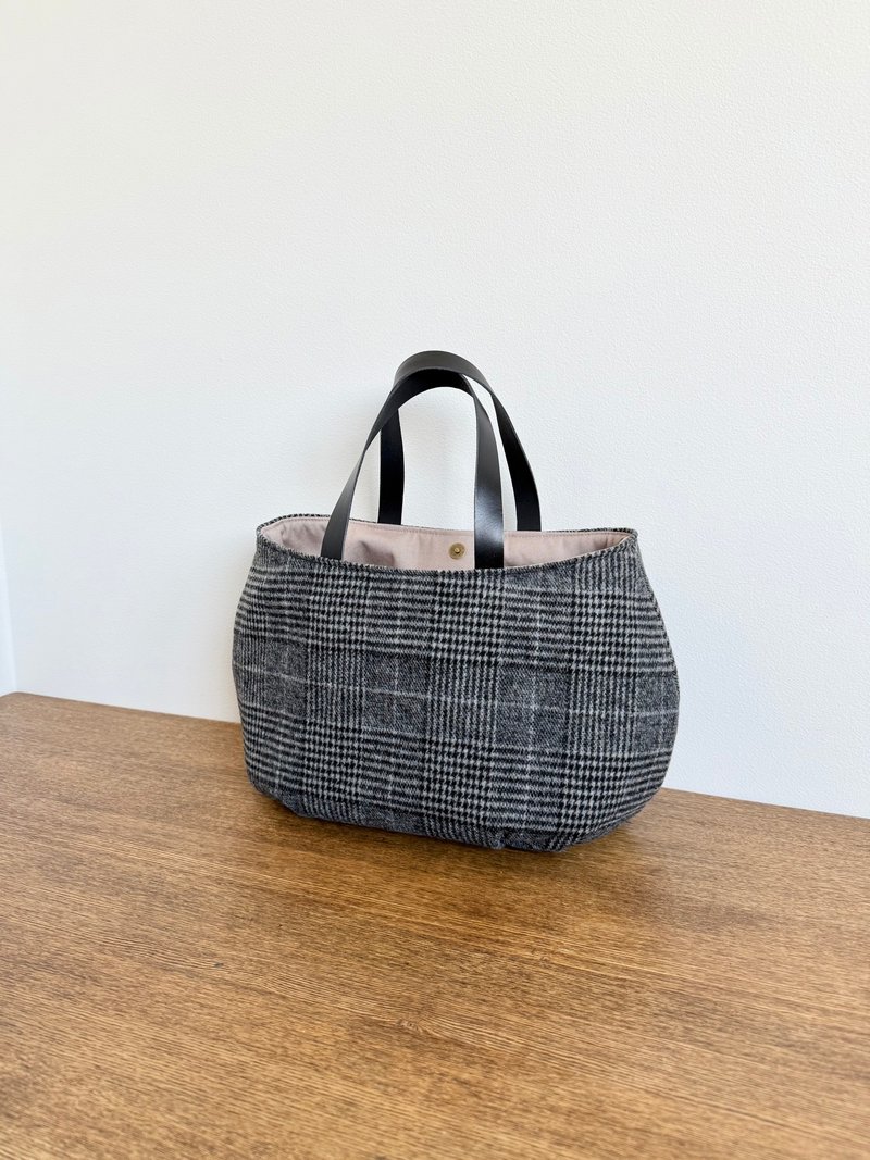 蓬鬆托特包 起毛格紋 - 手袋/手提包 - 棉．麻 灰色