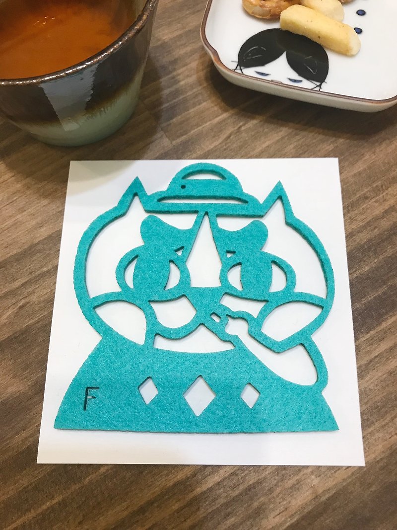 [Paper Good Wife] Booger Cat Coaster-Blue Green/Non-woven/Absorbent Coaster - ที่รองแก้ว - วัสดุอื่นๆ 