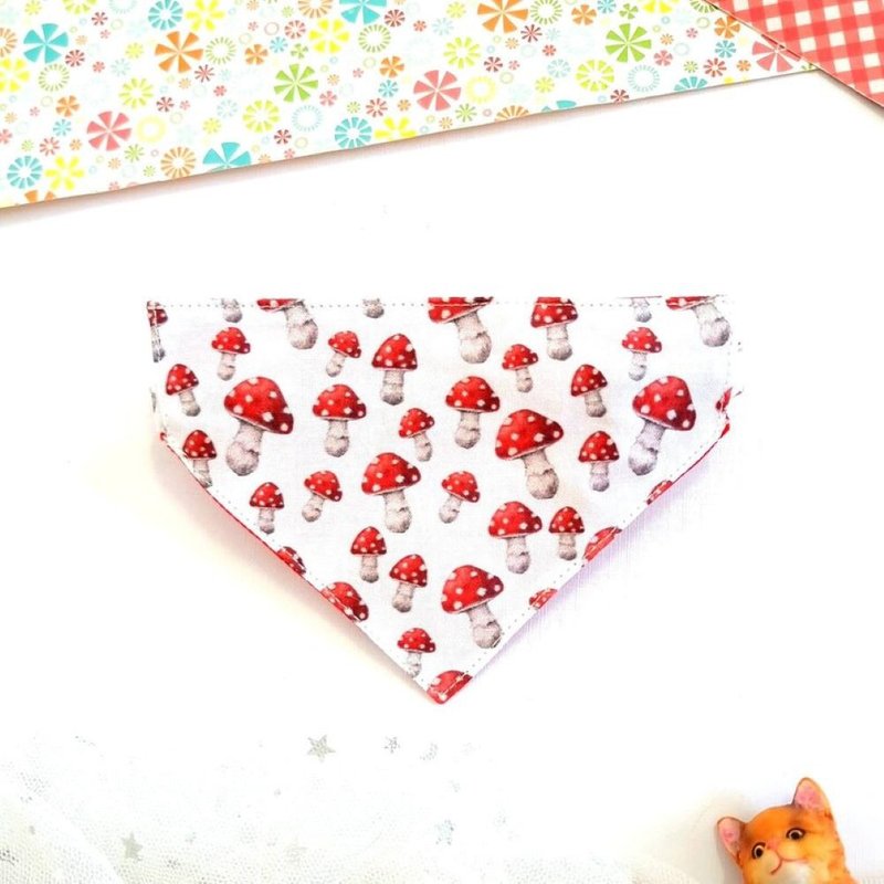 Little Mushroom Bandana Cat Collar with Breakaway Safety Buckle for cat, dog - 項圈/牽繩 - 棉．麻 紅色