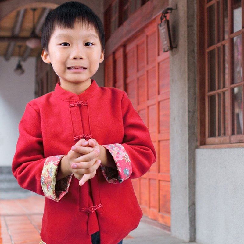 Children's small Tang suit antiquity winter style Tang suit (vermilion) - Qipao - Cotton & Hemp 
