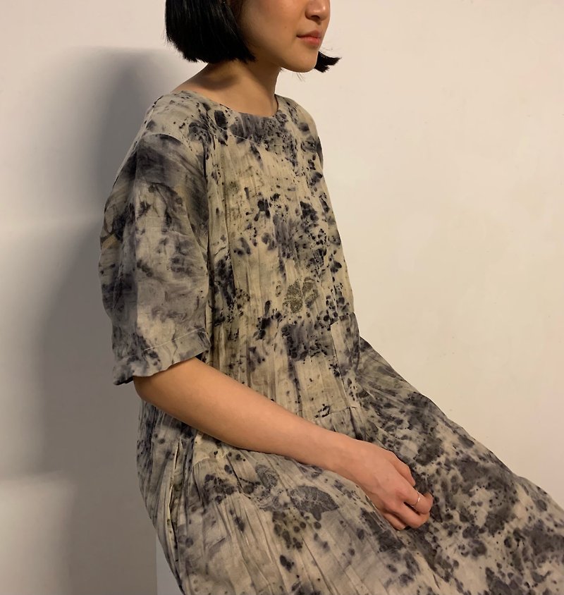 Eco-printing long dress - One Piece Dresses - Cotton & Hemp 