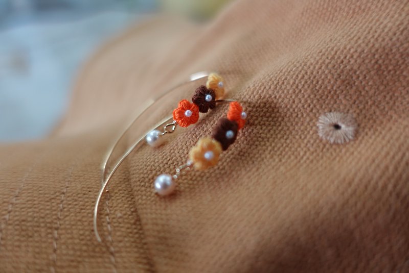 Autumn flowers hook earrings - Earrings & Clip-ons - Thread Orange