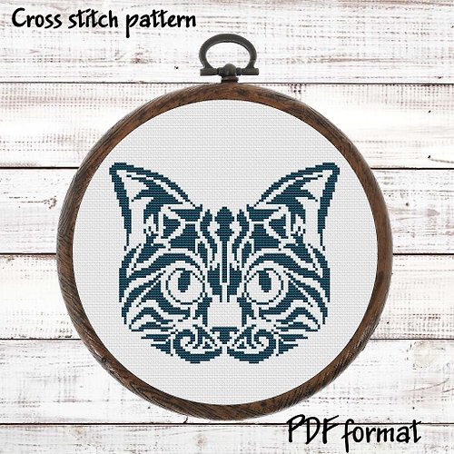 ModernXStitchArt Cat Cross Stitch Pattern PDF, Mandala Tattoo Cross Stitch Pattern Modern