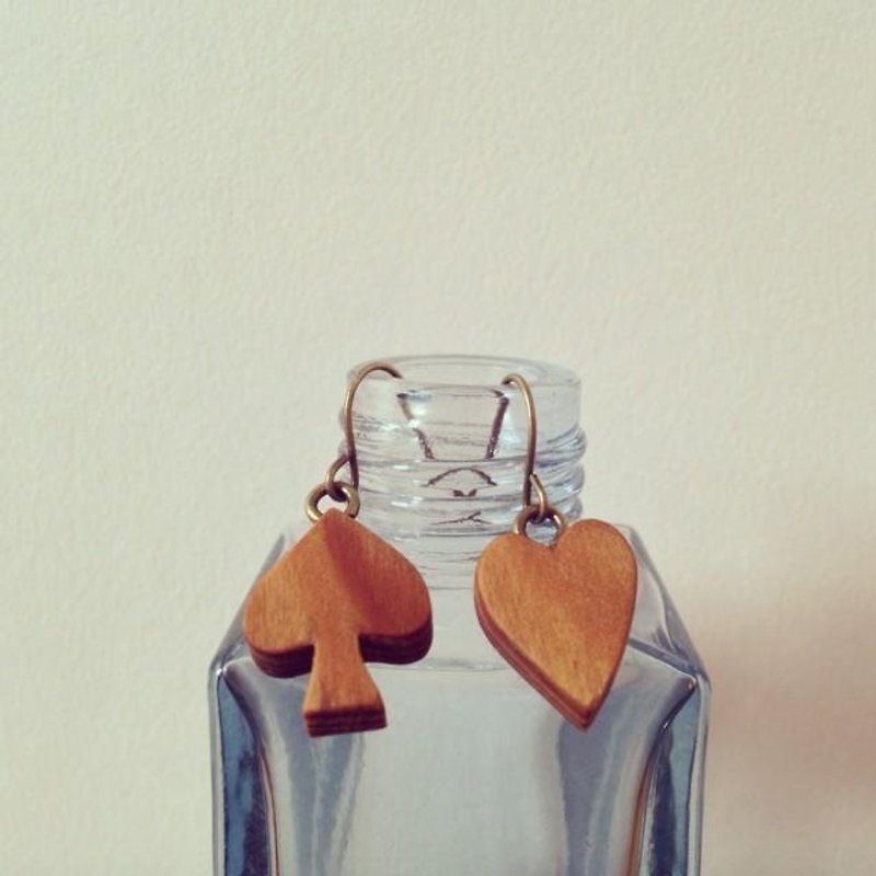 ♡ & ♤ Earrings (Clip-On, hooks for allergies are possible) - Earrings & Clip-ons - Wood Brown