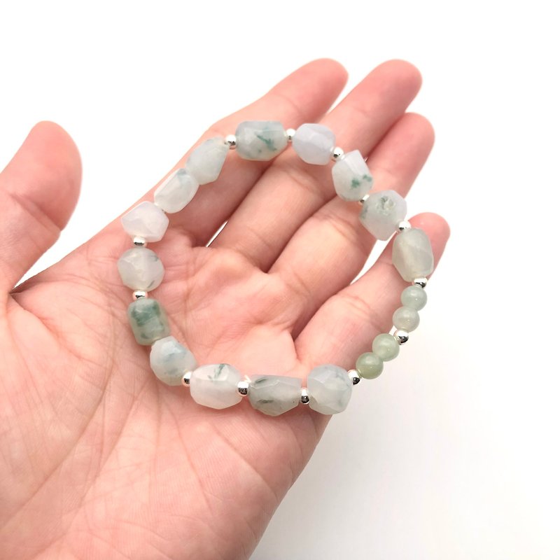 Natural jade A grade waxy white ice floating flower bracelet with style/s925 Silver/teacher gift/graduation - Bracelets - Jade White