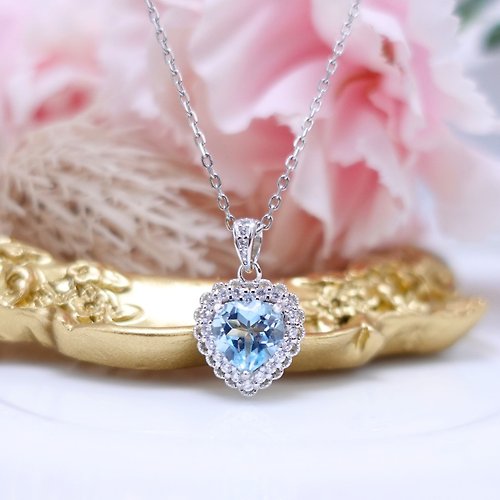 NOW jewelry 心動 天然托帕石 心型切割 湛藍光澤 純銀項鍊 女朋友禮物