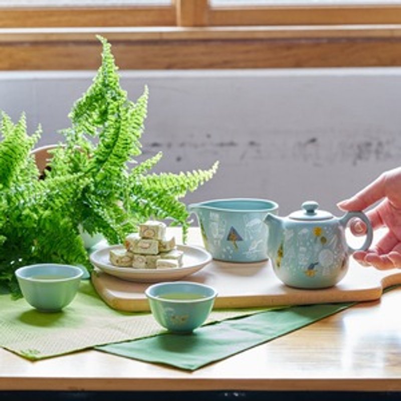Tao Zuo Fang│ Wu Xiao Ru x Xi Huan Huai Yu Series - Satisfy pot four-piece gift box (pink blue) - Teapots & Teacups - Other Materials Green