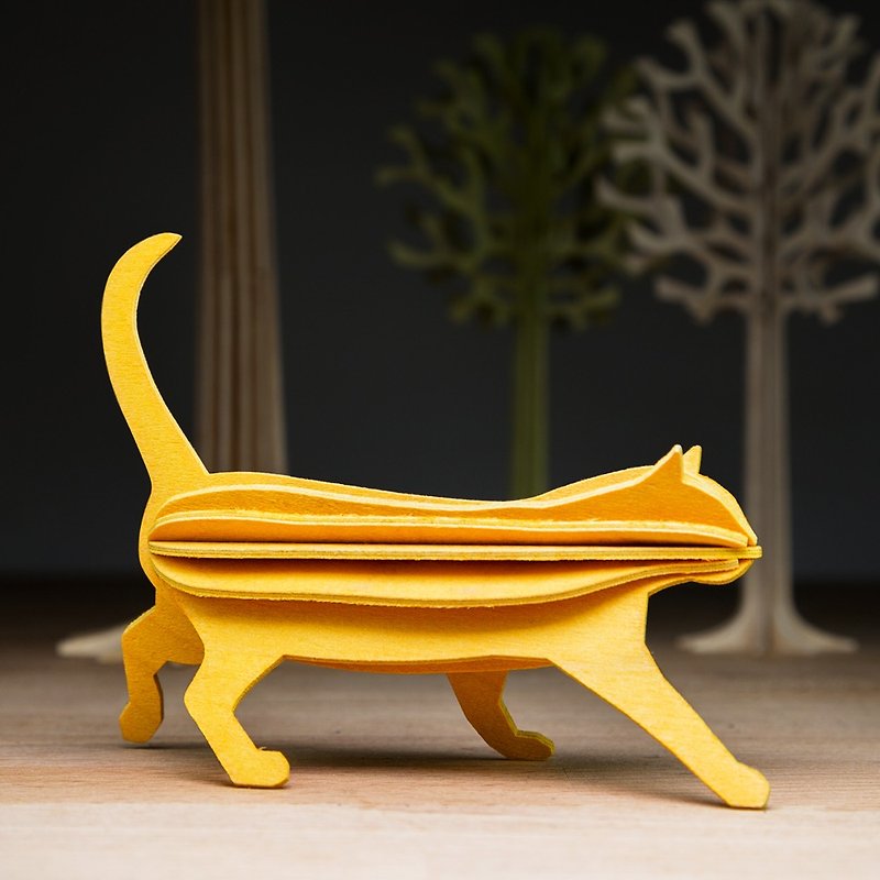 [Finnish] LOVI Le Yi three-dimensional puzzle birch postcard | ornaments | - Meng Meng cat (12cm) - ของวางตกแต่ง - ไม้ 