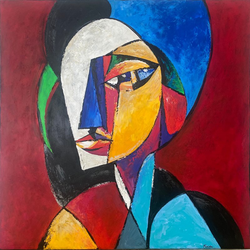 Abstract Figurative Modern Art Portrait with Bold Geometric Shapes Visual Art - ตกแต่งผนัง - อะคริลิค หลากหลายสี