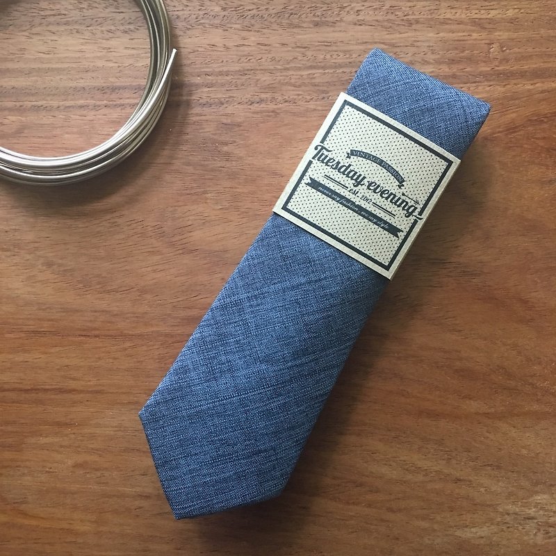 Neck Tie Medium Blue Jean - เนคไท/ที่หนีบเนคไท - ผ้าฝ้าย/ผ้าลินิน สีน้ำเงิน