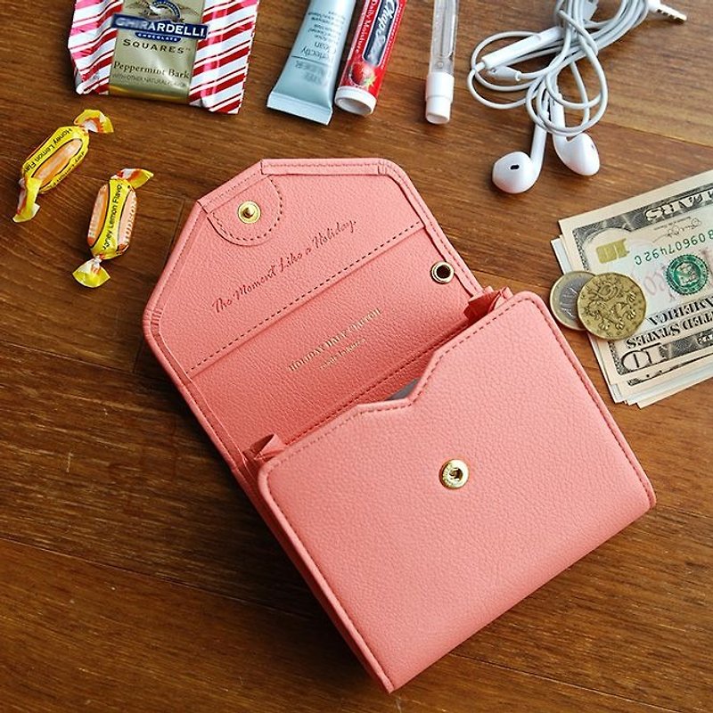 Plepic-Journey Holiday Leather Short Clip (Accord) - Coral Powder, PPC92801 - Wallets - Faux Leather Pink