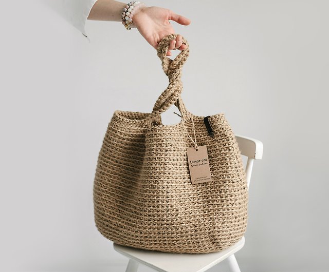 Buy Handmade Bag Woven 100 % Jute Bag Round Bag tote Bag Online in