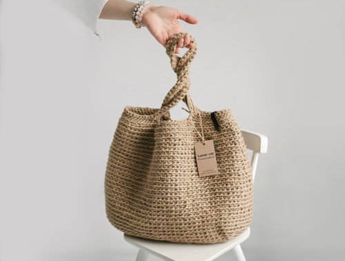 LunarCat Crochet Jute Bag, Crochet Tote Bag, Crochet Shoulder Jute Bag, Reusable Bag