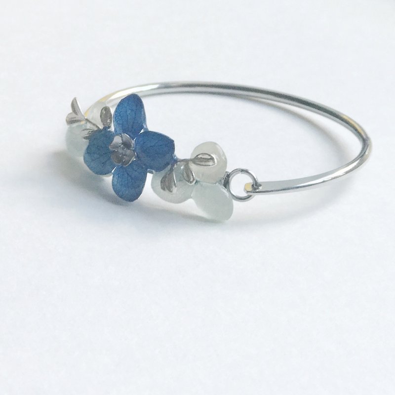 藍色系真花珠寶手鐲 立體真花手鈪 - 手鍊/手環 - 植物．花 藍色