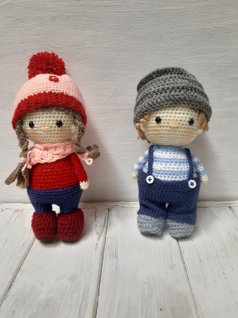 Doll girl Doll boy Hand crochet Stuffed toys Plush toys Knit Gift Amigurumi - 寶寶/兒童玩具/玩偶 - 壓克力 多色