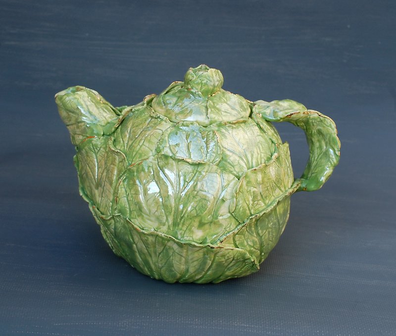Cabbage Green Porcelain Teapot Vegetables sculpture Vegetables sculpture Ceramic - Teapots & Teacups - Porcelain Green