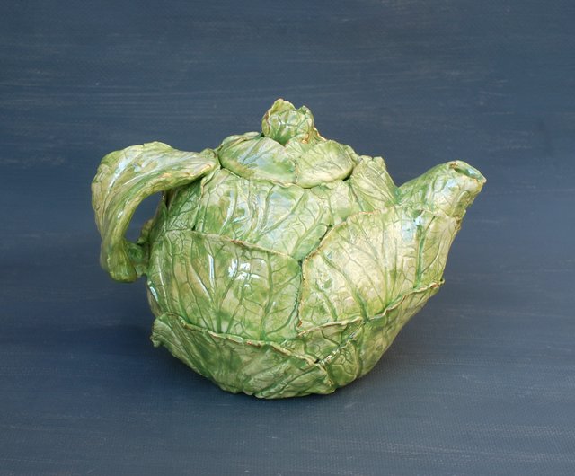 キャベツグリーン磁器ティーポット野菜の彫刻野菜の彫刻セラミック