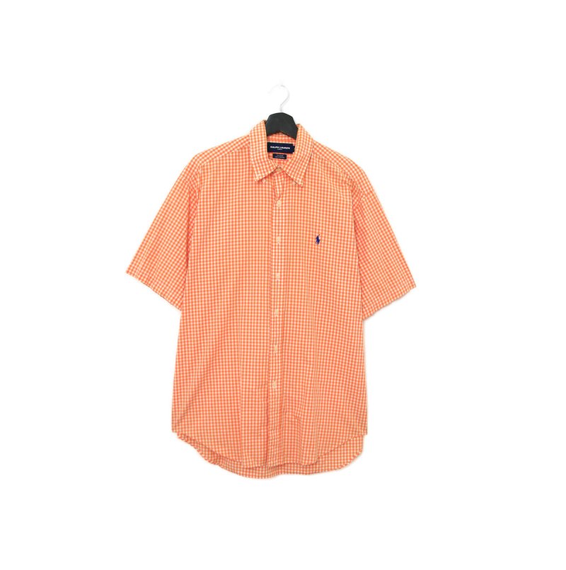 Back to Green-品牌襯衫 polo 橘白 格紋 d-01 vintage shirt - 男襯衫/休閒襯衫 - 棉．麻 