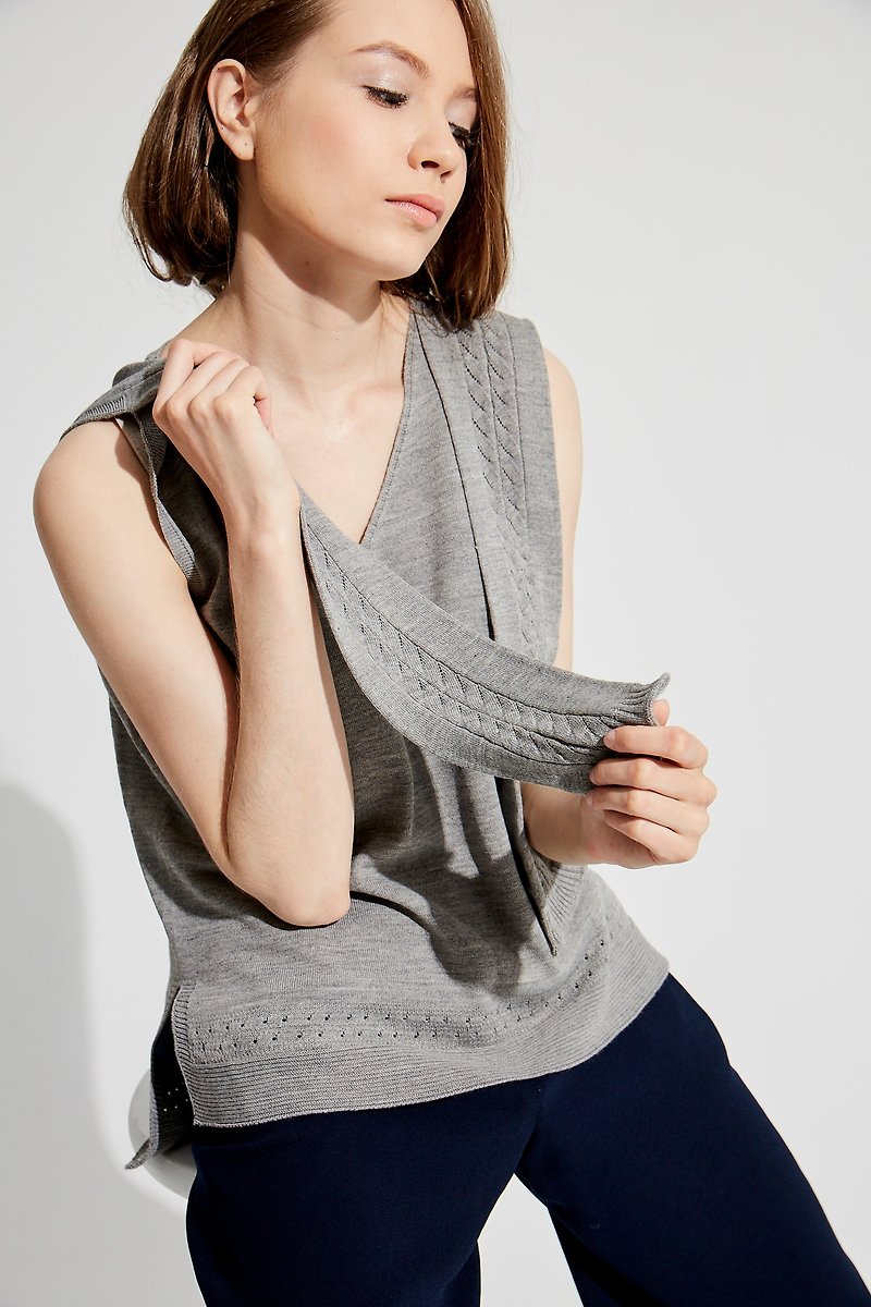Shoulder vest / hemp ash - Women's Sweaters - Wool 