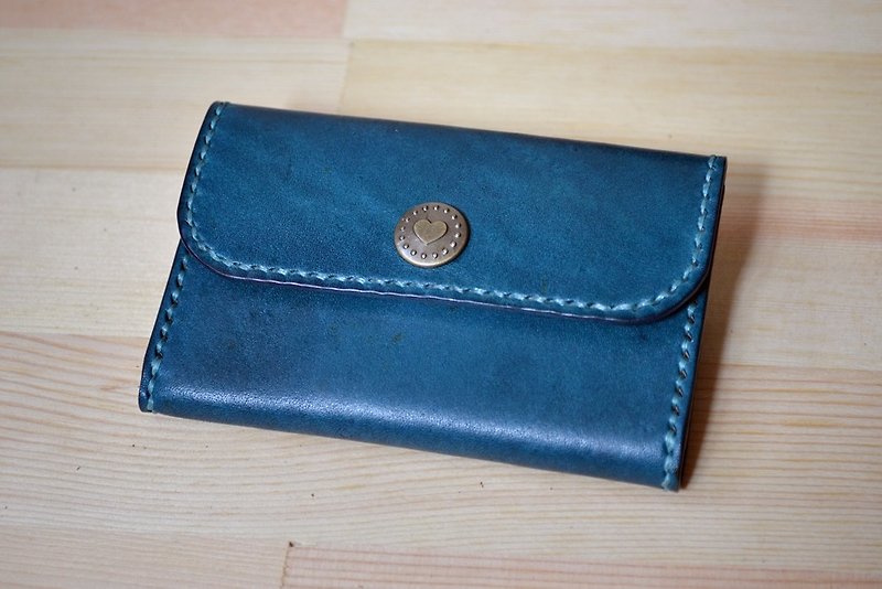 Vegetable tanned cowhide handmade coin purse, coin purse, customizable color, free printing of English name - Coin Purses - Genuine Leather Blue