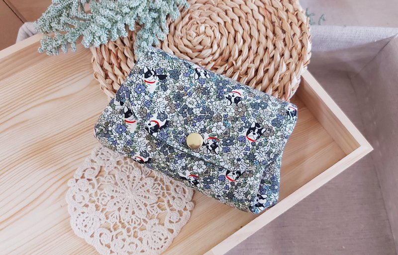 日本製生地 フレンチブルドッグ柄 アコーディオン三層ポーチ/収納ポーチ/財布/三層小銭入れ/多層小銭入れ - 財布 - コットン・麻 