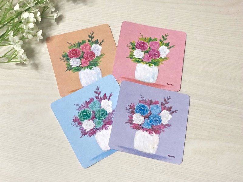 7/ Blooming Roses, bycolaa oil pastel postcards (Set of 4) - การ์ด/โปสการ์ด - กระดาษ 