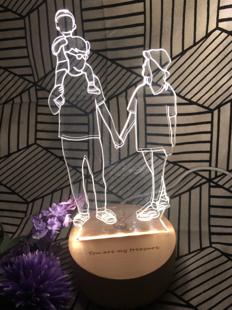 オーダーメイド親子記念ナイトライト 線画イラスト 写真をライトボードに 親子ギフト 成長記念 - 照明・ランプ - その他の素材 透明