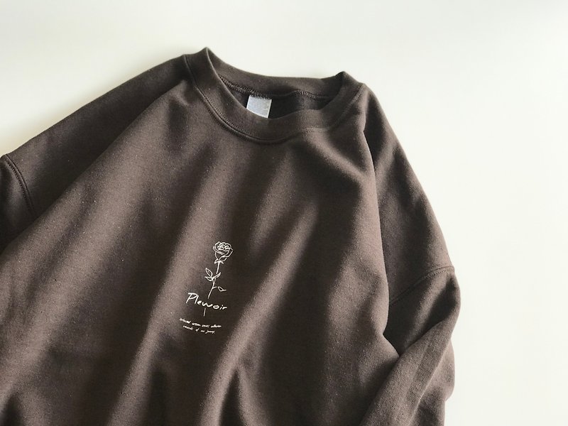 Big silhouette sweatshirt / choco brown / rose / unisex - เสื้อฮู้ด - ผ้าฝ้าย/ผ้าลินิน สีนำ้ตาล