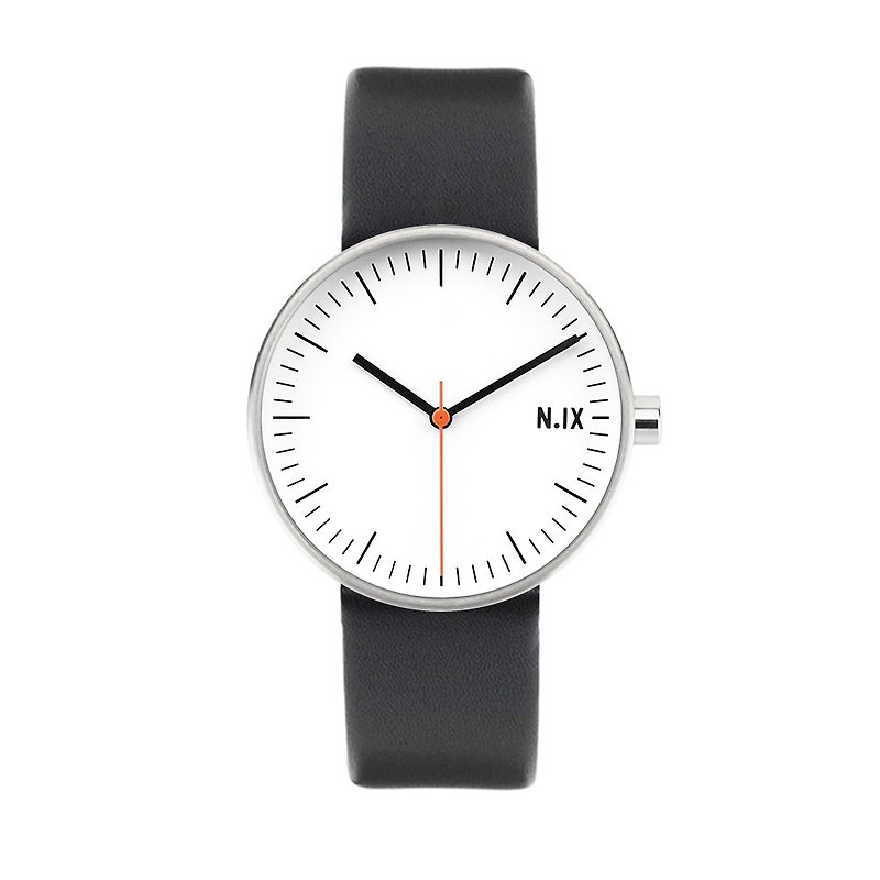N.IX's Minimalist Wrist Watch - Flat white / Black Leather strap - 女裝錶 - 真皮 白色