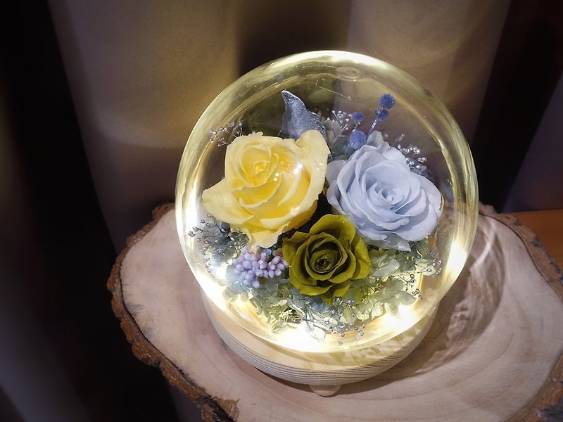 永遠の花のガラスのランプシェードの日差し - ドライフラワー・ブーケ - ガラス イエロー