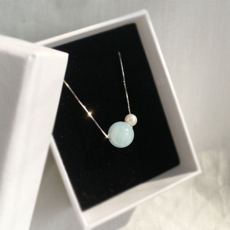 K14gf or Silver Aquamarine and  Pearl Necklace - 項鍊 - 珍珠 藍色