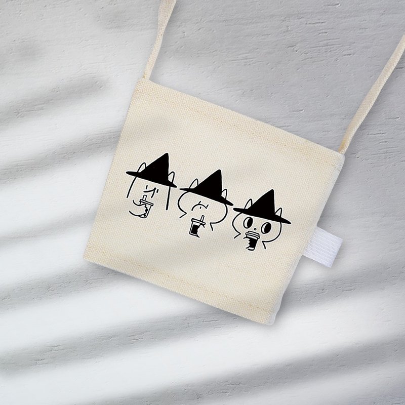 One cup per person-drink cup set-illustration cup set canvas cup bag - ถุงใส่กระติกนำ้ - ผ้าฝ้าย/ผ้าลินิน ขาว