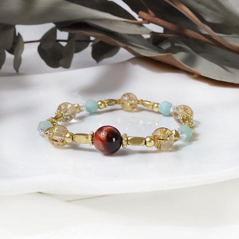 向日葵的約定 | A58紅虎眼鈦晶天河石手鍊 - 手鍊/手環 - 寶石 綠色