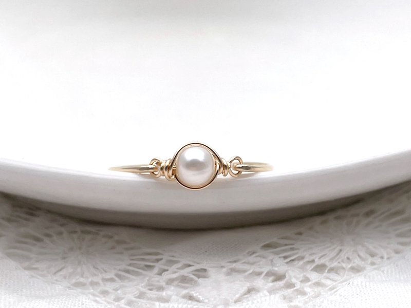 一粒淡水パールのワイヤーリング - 戒指 - 珍珠 白色