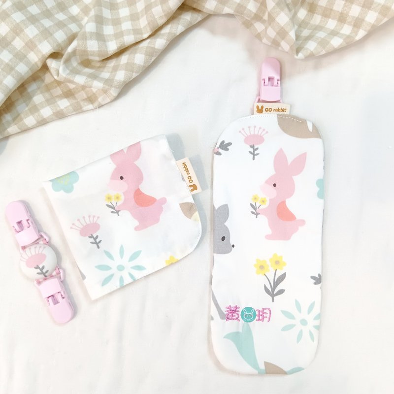 Pure forest animals. Double-sided cotton handkerchief/with clipped handkerchief (name can be embroidered) - Bibs - Cotton & Hemp Pink