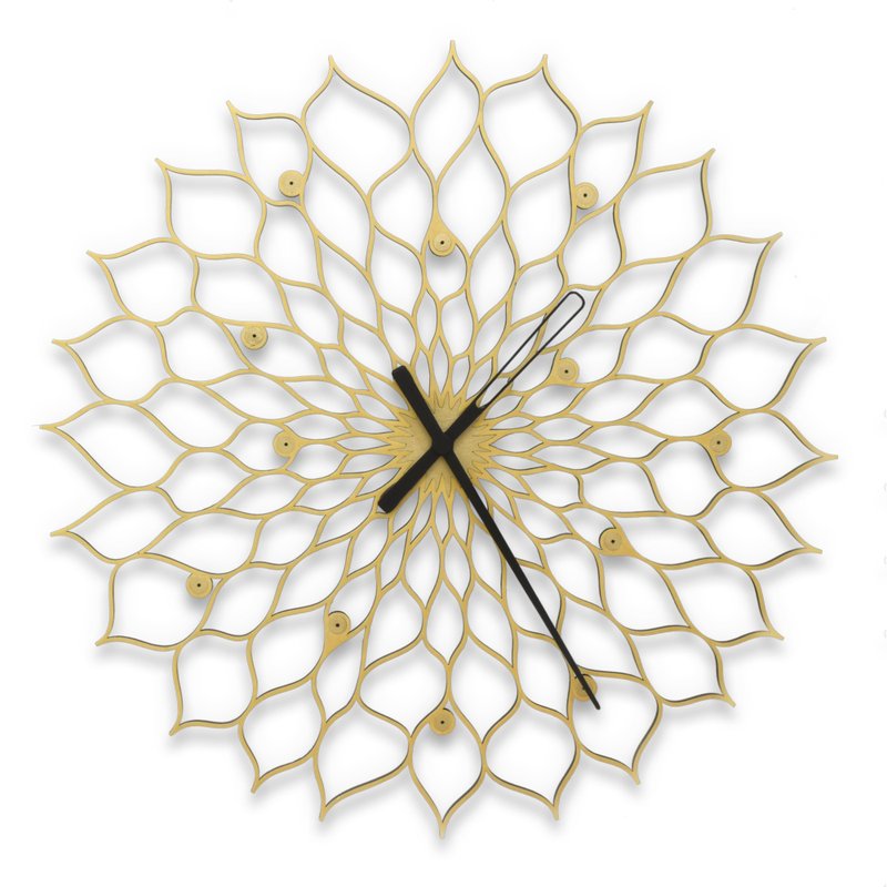 Extra large size golden clock with floral pattern - Gigantic Sunflower clock - Clocks - Wood Gold