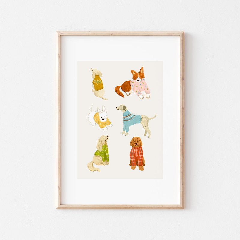 Dogs in the sweater illustration Art prints - โปสเตอร์ - กระดาษ 