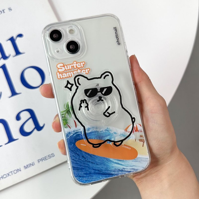 Surfer hamster iPhone16/15/14/13/12/11 protection case acrylic smart tok set - 手機殼/手機套 - 塑膠 多色