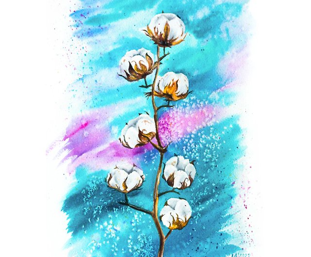 綿の絵画水彩画オリジナルアート花の壁アート花アートワーク ショップ アーティストナタ ポスター 絵 Pinkoi