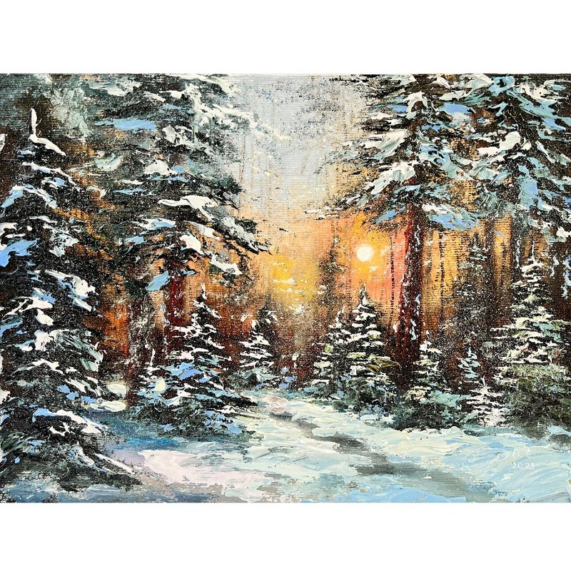 Winter Painting Forest Original Art Landscape Artwork 30x40cm by Stepanova - 海報/掛畫/掛布 - 棉．麻 多色
