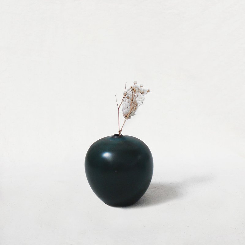 手工陶瓷迷你花器 － 小苹果（墨绿色） - 花瓶/花器 - 陶 綠色