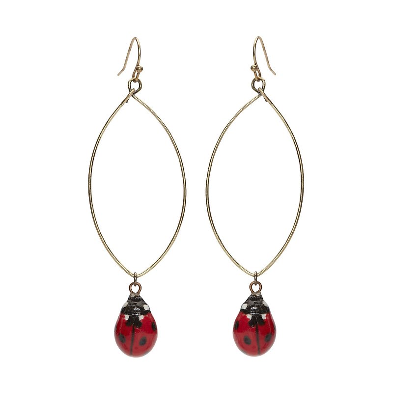 AndMary 手繪瓷耳環-瓢蟲 禮盒裝 Ladybird oval drop Earrings - 耳環/耳夾 - 瓷 紅色