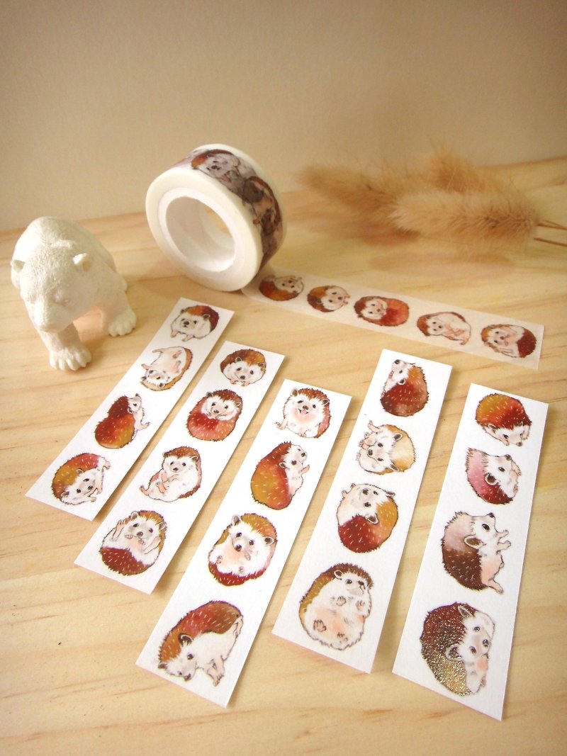 棕色小動物系列-刺蝟紙膠帶 - 紙膠帶 - 紙 多色