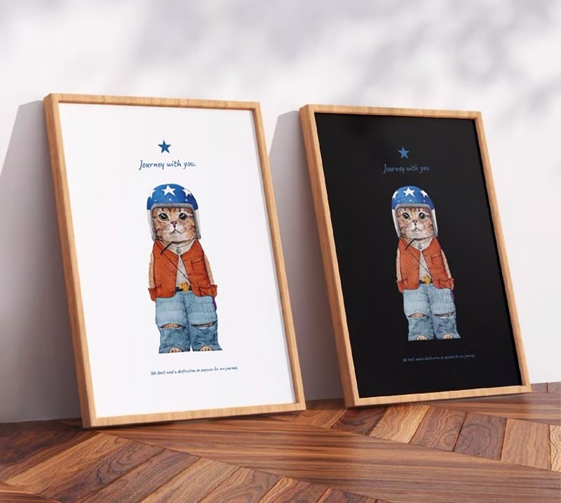 Journey with you アメリカンなネコ /Original Poster / A4 or A3 size - ポスター・絵 - プラスチック ホワイト