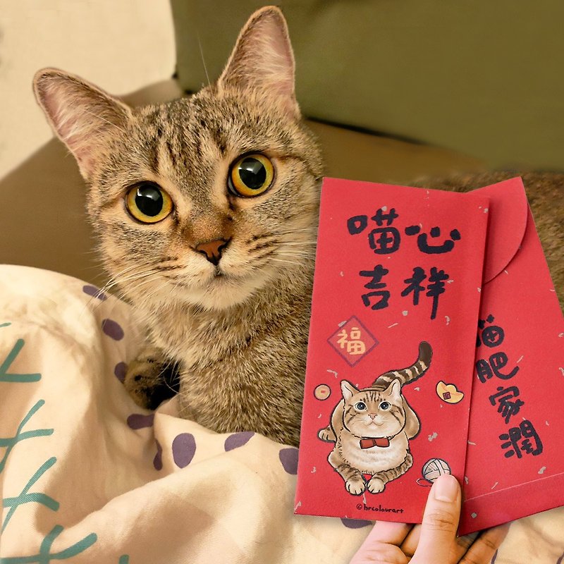 hand drawn illustration cat red envelope bag with five items - ถุงอั่งเปา/ตุ้ยเลี้ยง - วัสดุอื่นๆ สีแดง