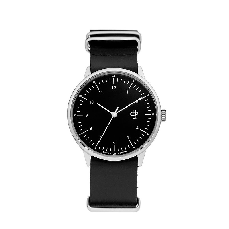 Chop Brand Sweden Brands - Harold Collection Silver Black Dial Black Army Leather Watch - นาฬิกาผู้หญิง - วัสดุอื่นๆ สีดำ