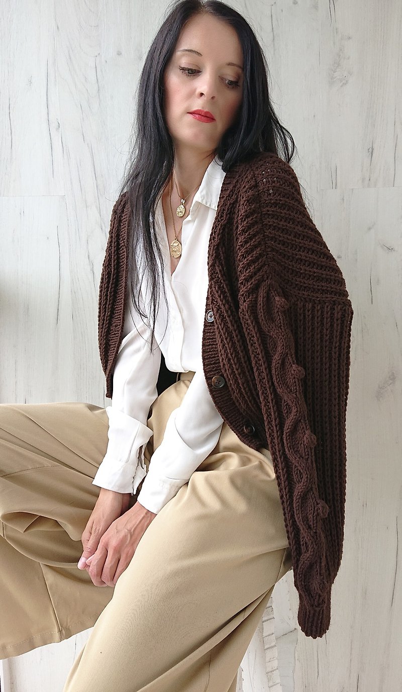 Short knitted cardigan Rib knit sweater button Coat wool Jacket - 毛衣/針織衫 - 羊毛 